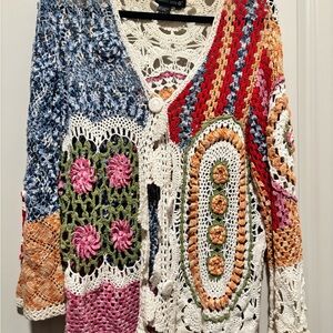 Carole Little Multicolor Crochet Cardigan